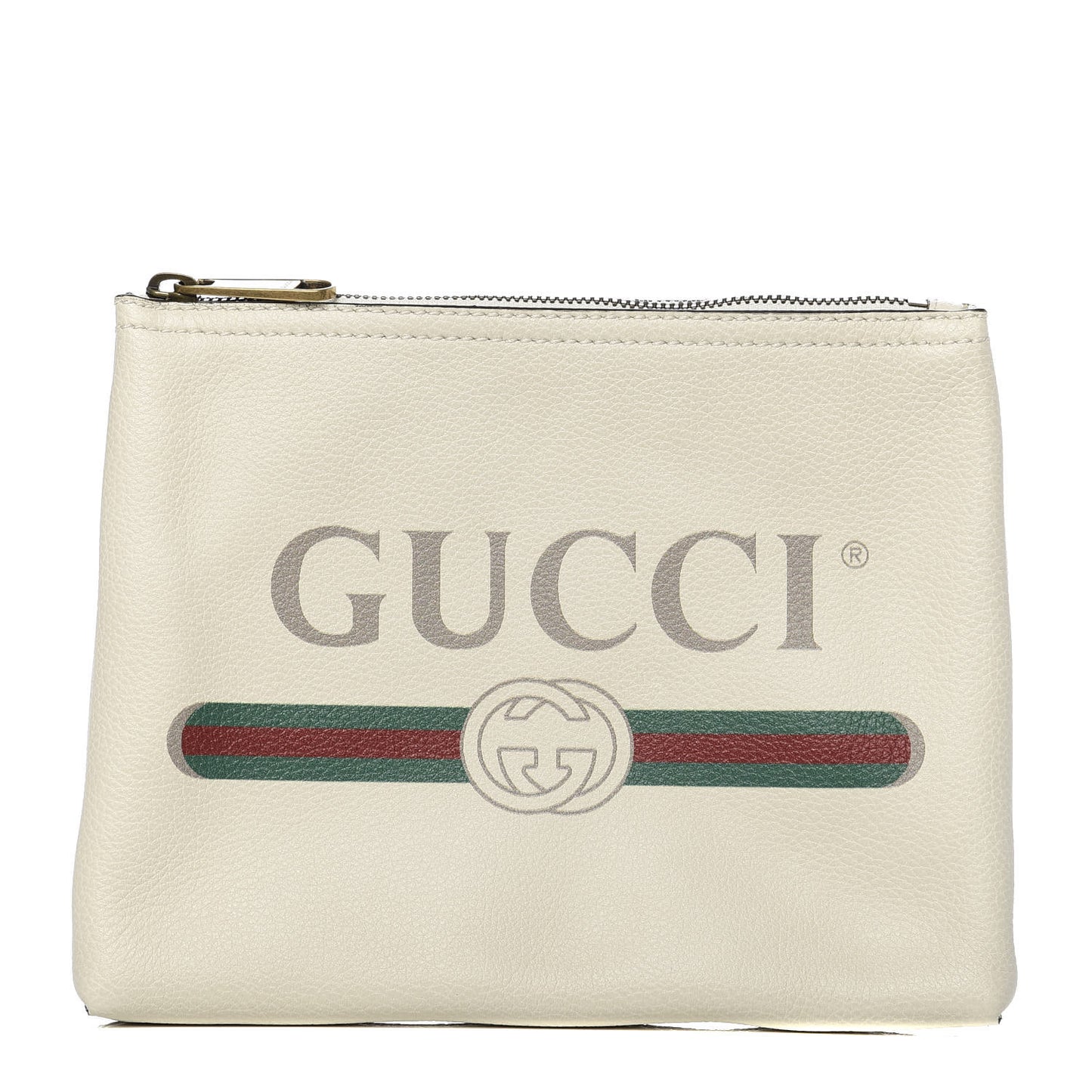 Pebbled Calfskin Medium Logo Portfolio Clutch White