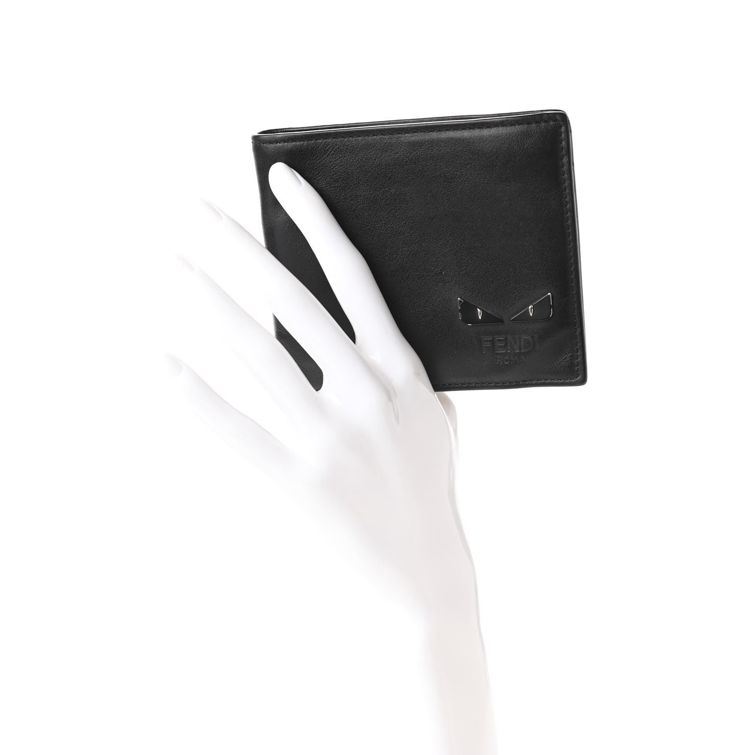Fendi Vitello Century Mini Bug Eyes Bi-Fold Wallet Black 2 of 11