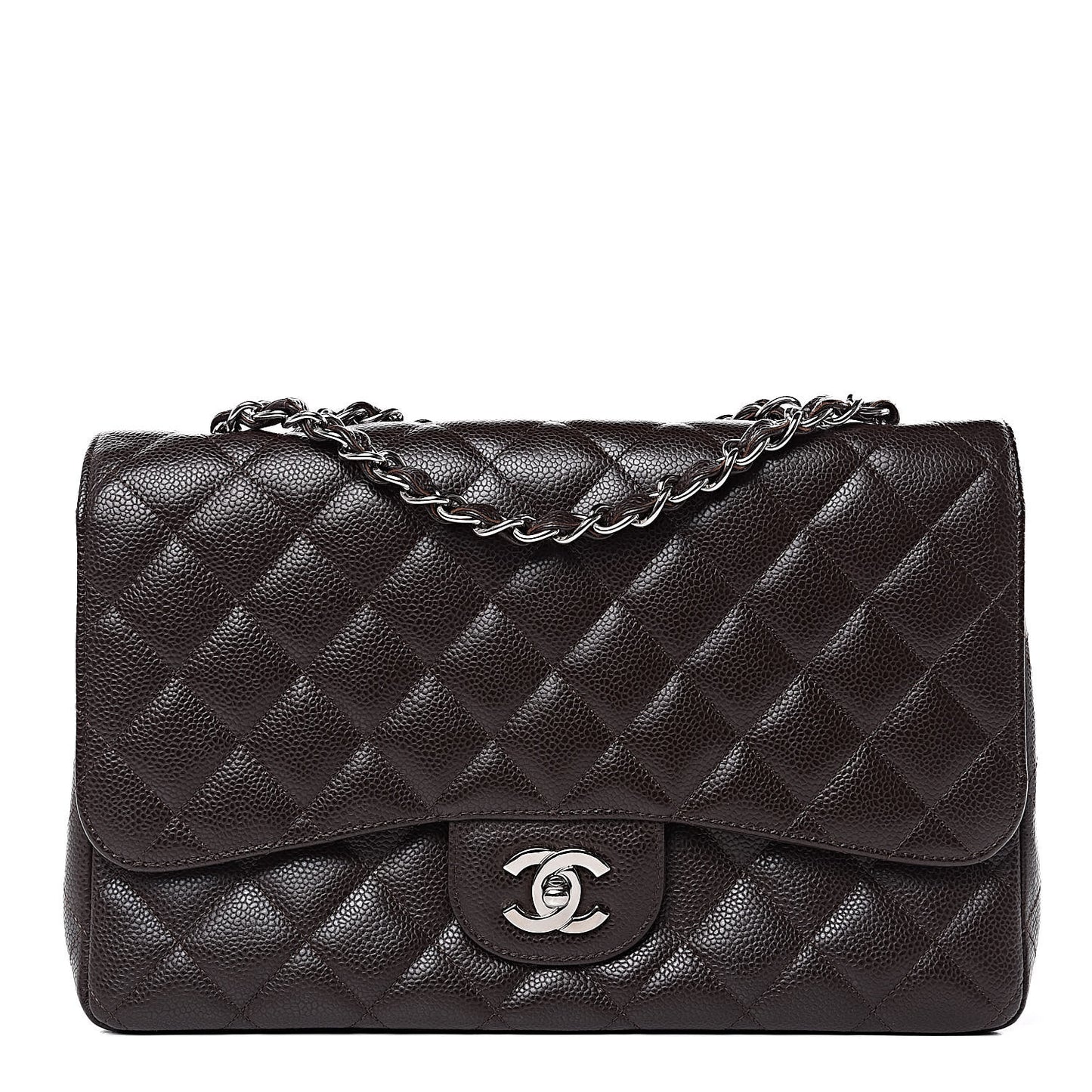 Caviar Quilted Jumbo Single Flap Dark Brown