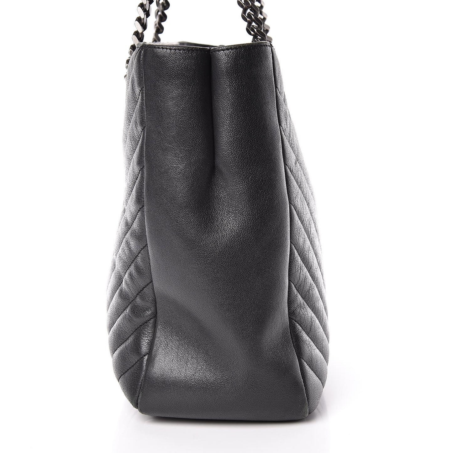 Sheepskin Matelasse Chevron Large Monogram Shopping Bag Black