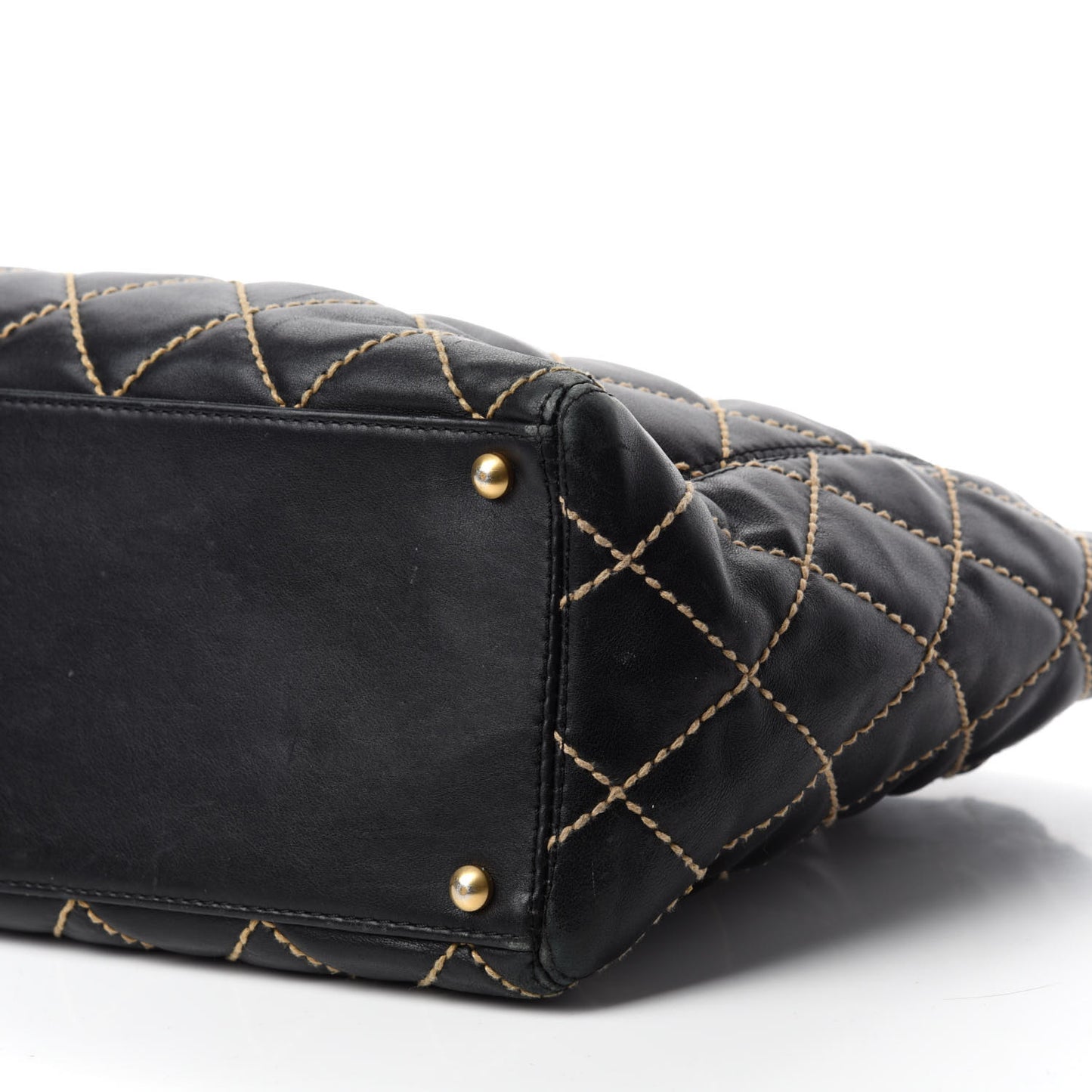 Calfskin Contrast Stitch Surpique Tote Black