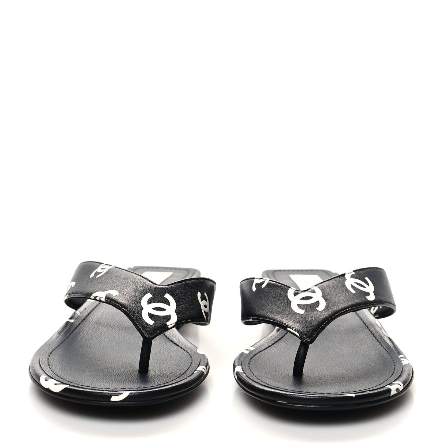 Lambskin Printed CC Thong Sandals 35.5 Black White