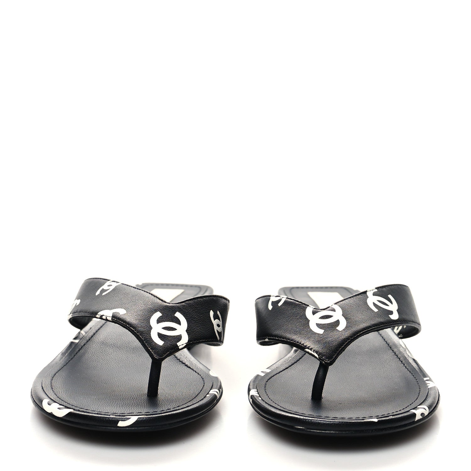Chanel Lambskin Printed CC Thong Sandals 35.5 Black White 2 of 8