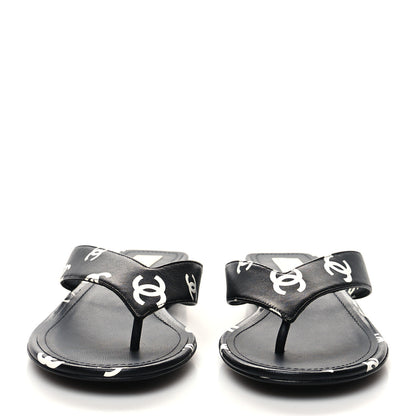 Chanel Lambskin Printed CC Thong Sandals 35.5 Black White 2 of 8