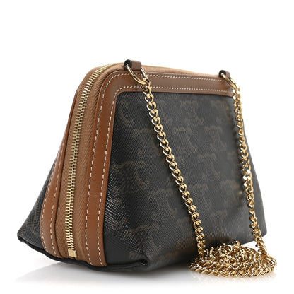 Celine Triomphe Canvas Lambskin Clutch On Chain Tan 3 of 11