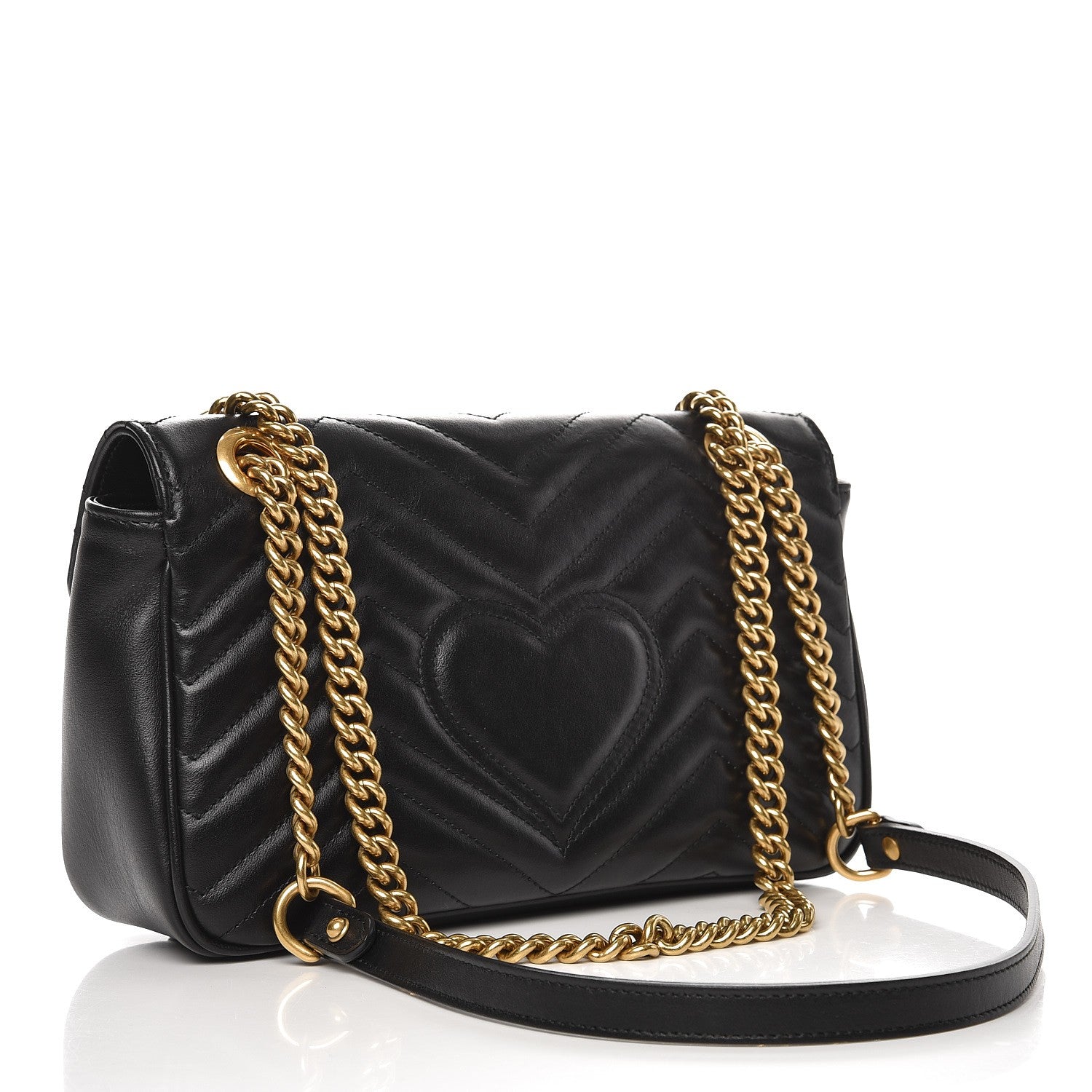 Gucci Calfskin Matelasse Small GG Marmont Shoulder Bag Black 3 of 9