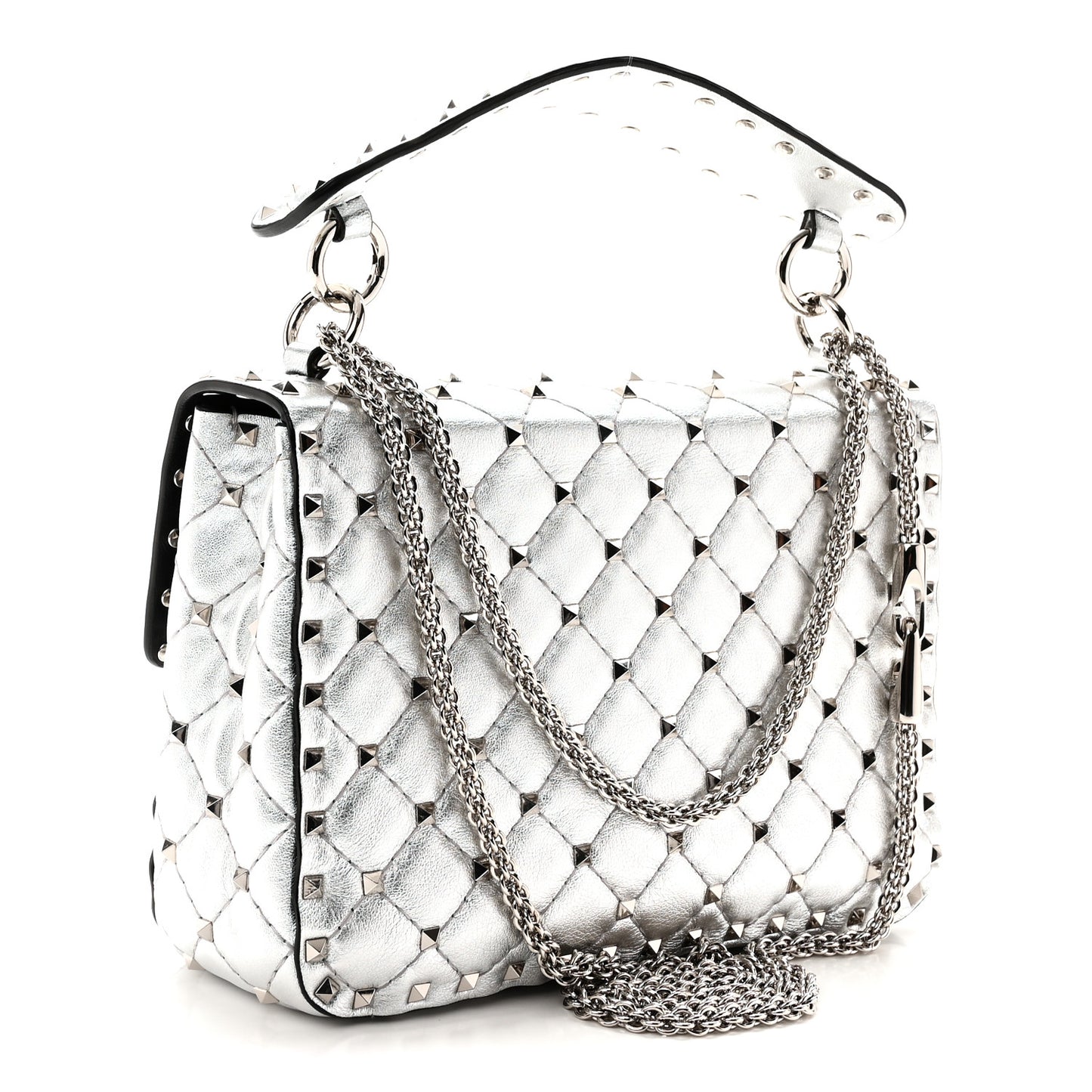 Metallic Nappa Medium Rockstud Spike Shoulder Bag Silver