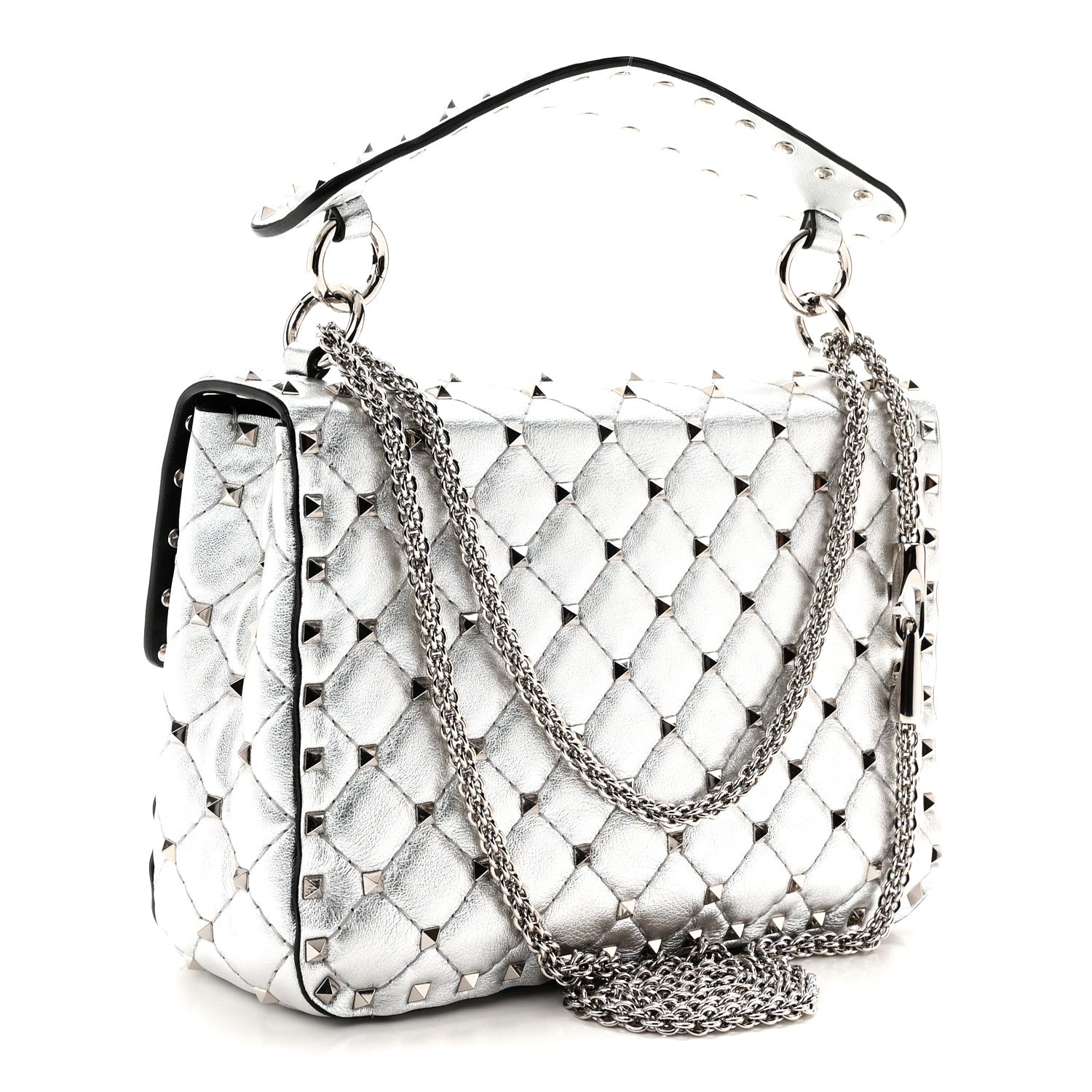 Valentino Garavani Metallic Nappa Medium Rockstud Spike Shoulder Bag Silver 3 of 9