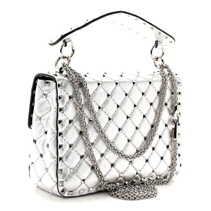 Valentino Garavani Metallic Nappa Medium Rockstud Spike Shoulder Bag Silver 3 of 9
