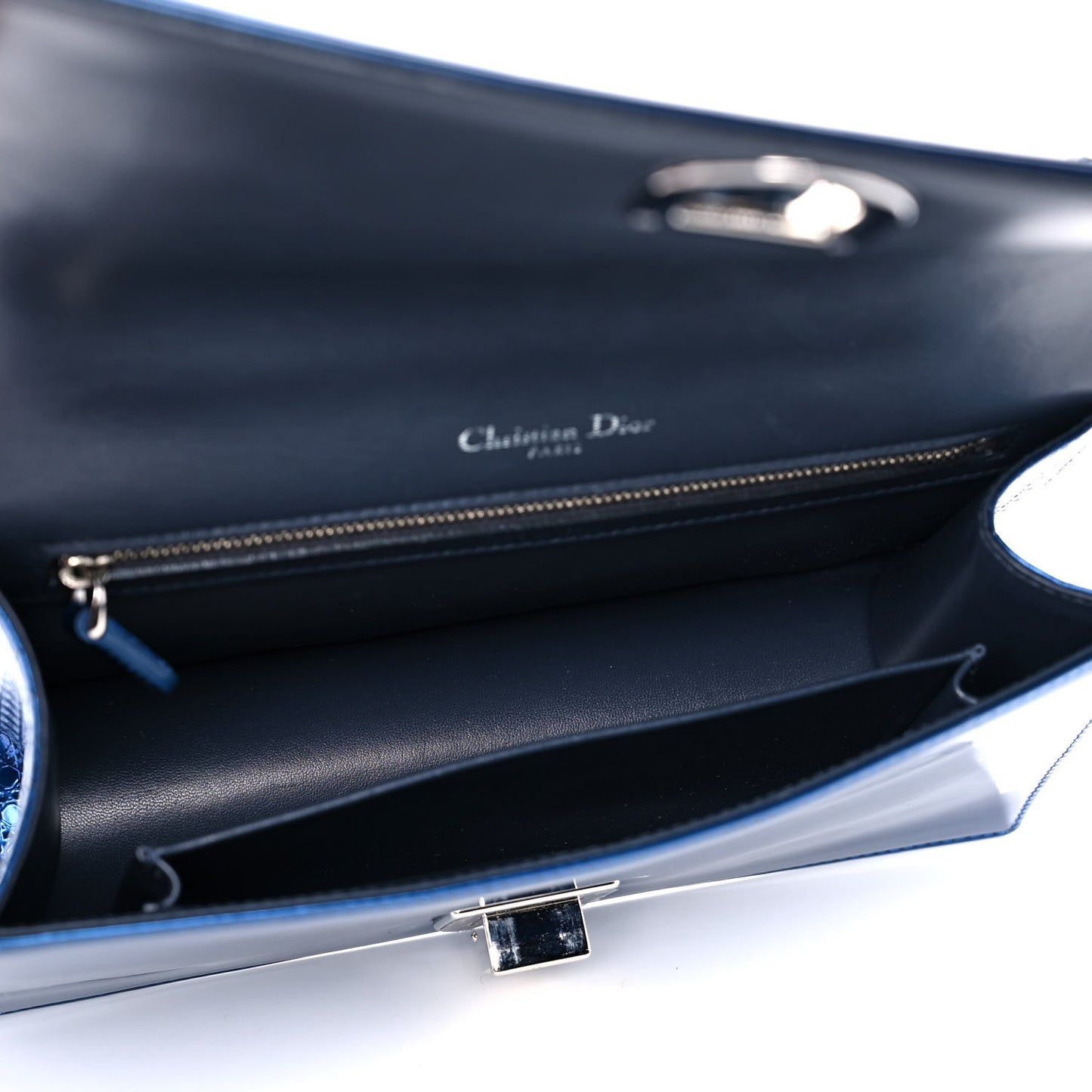 Metallic Patent Micro-Cannage Medium Diorama Flap Bag Blue