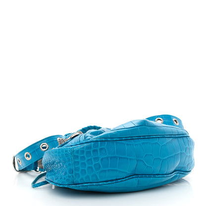 Balenciaga Extra Supple Calfskin Crocodile Embossed Le Cagole Shoulder Bag XS Turquoise 4 of 12