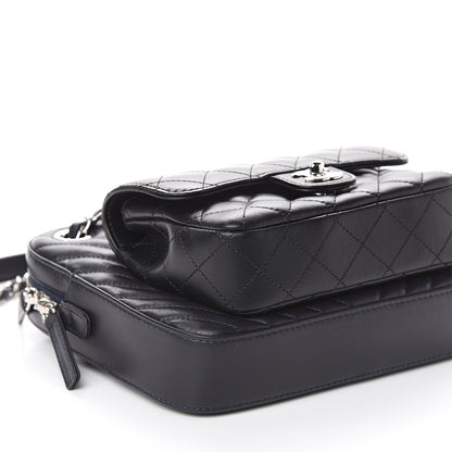 Chanel Calfskin Chevron Quilted Double Camera Bag With Flap Black 8 of 9