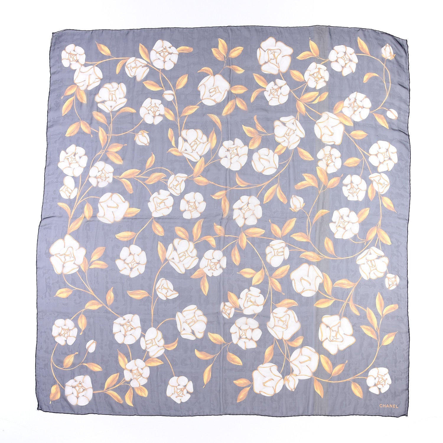 Chanel Silk Camellia Scarf Grey 1 of 2