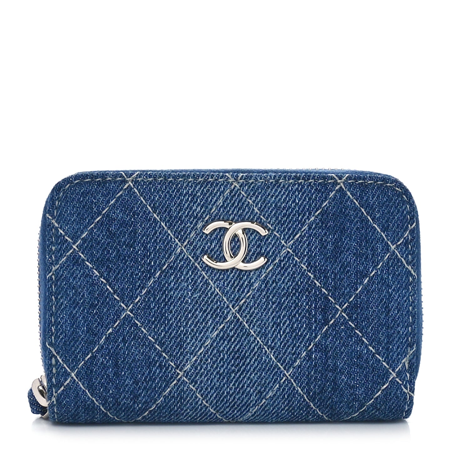 Denim Quilted Zip Coin Purse Blue