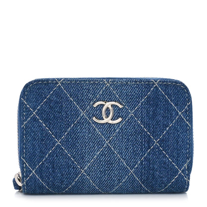 Chanel Denim Quilted Zip Coin Purse Blue 1 of 11