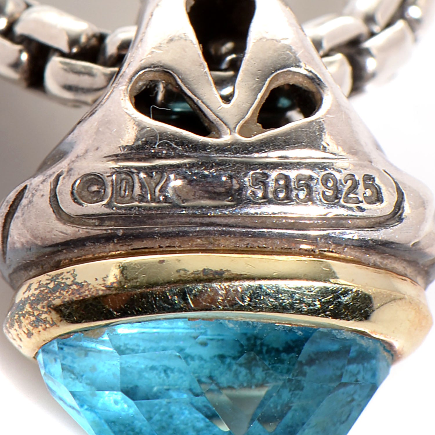 David Yurman Sterling Silver and 14k Gold Blue Topaz Acorn Pendant Necklace 4 of 6