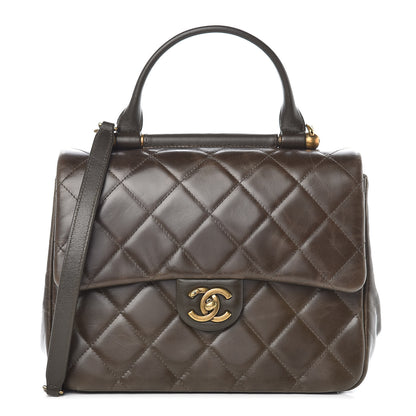Chanel Calfskin Quilted Medium Gold Bar Top Handle Flap Dark Khaki 1 of 22