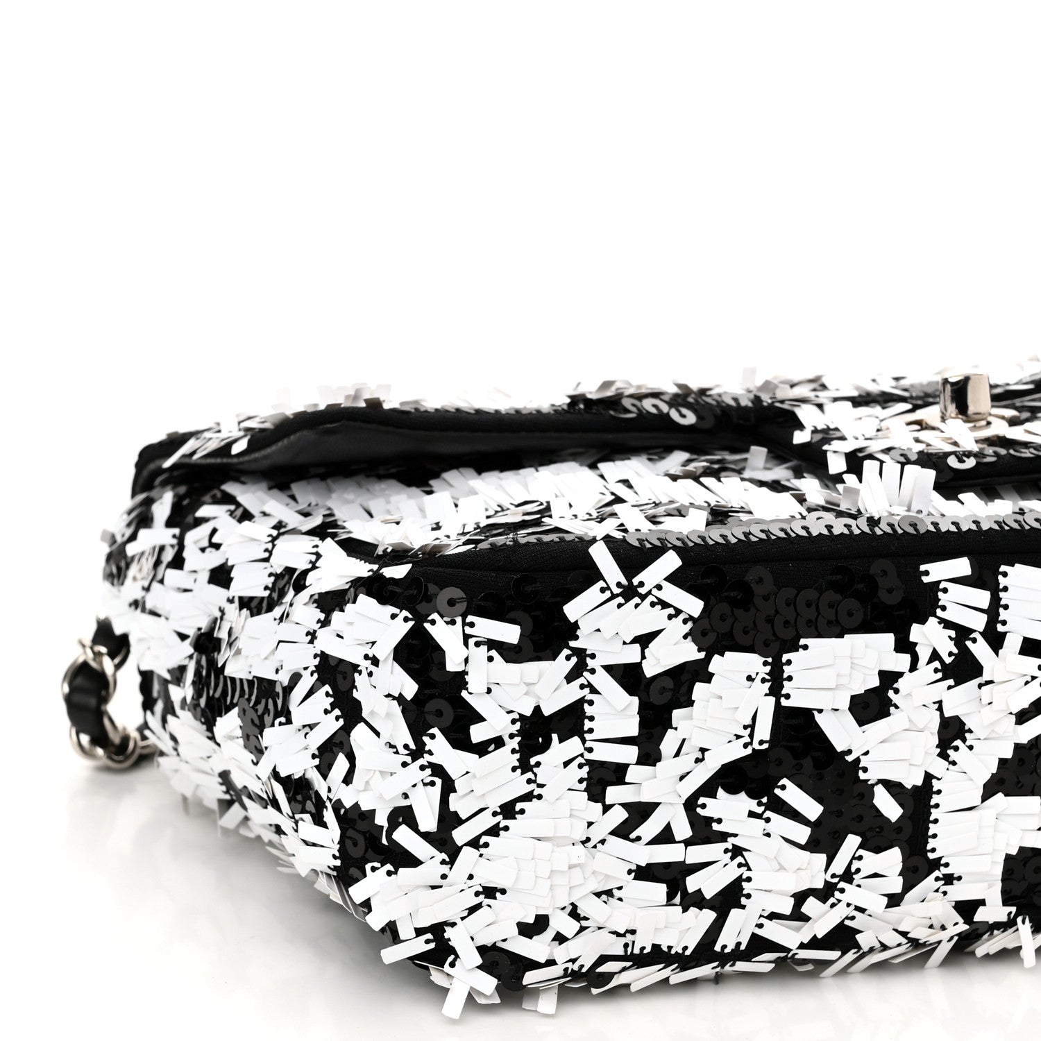Chanel Sequin Embroidered Medium Flap Black White 10 of 11