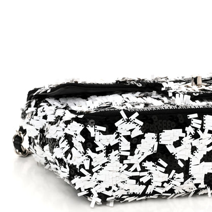 Chanel Sequin Embroidered Medium Flap Black White 10 of 11