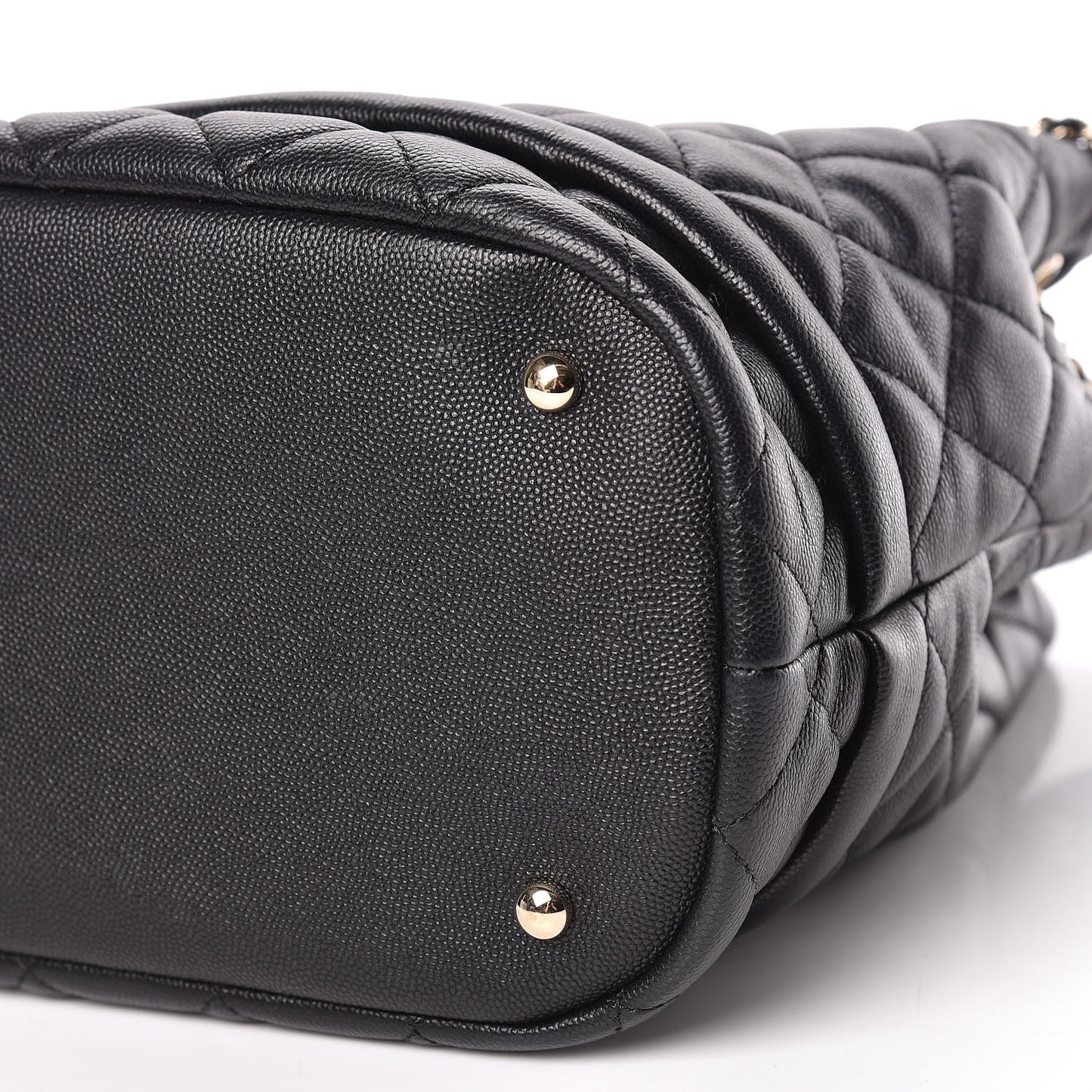 Caviar Quilted Large Rolled Up Bucket Drawstring Bag Black
