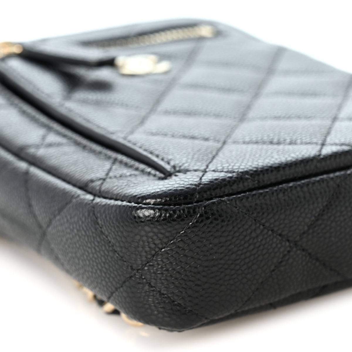 Caviar Quilted Phone Holder With Chain Black