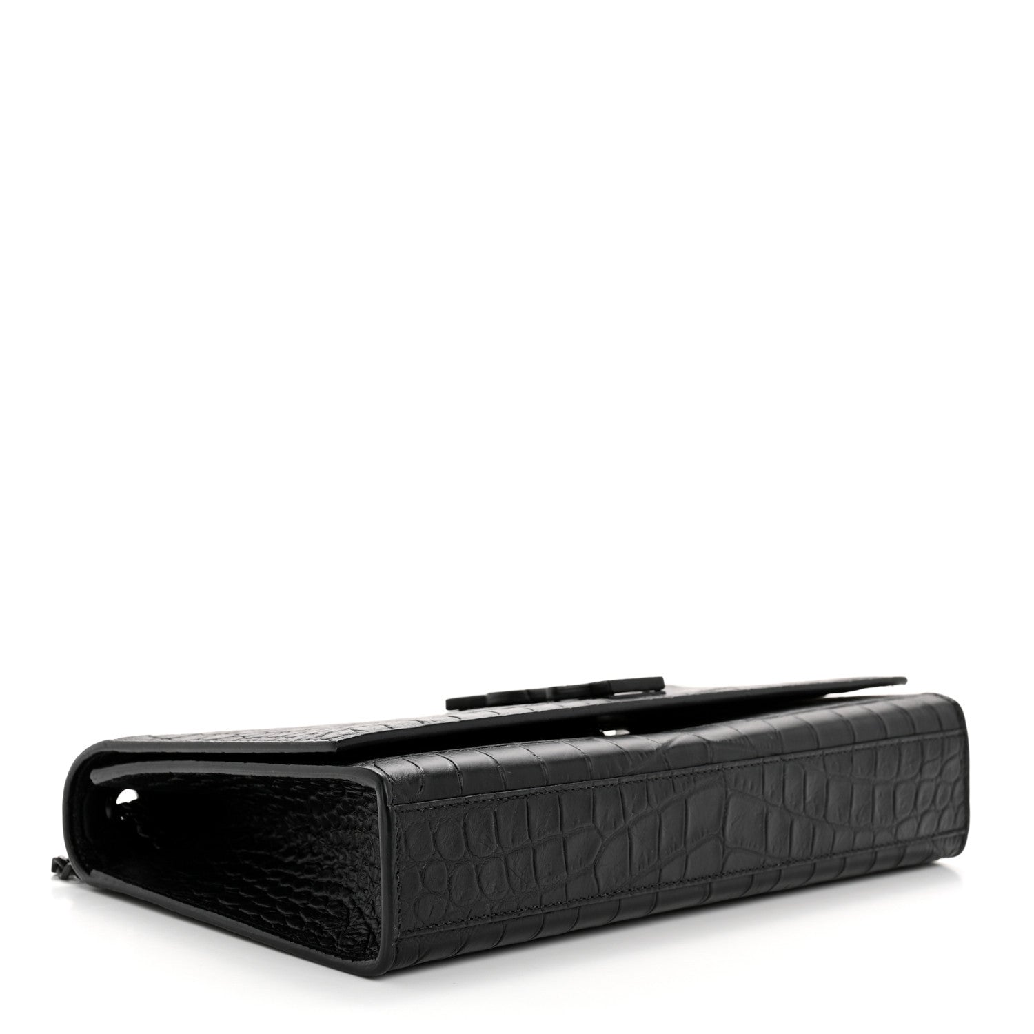 Saint Laurent Calfskin Crocodile Embossed Medium Classic Monogram Kate Satchel Black 4 of 11