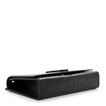 Saint Laurent Calfskin Crocodile Embossed Medium Classic Monogram Kate Satchel Black 4 of 11