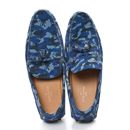 Louis Vuitton Suede Monogram Camo Mens Driver Mocassin 9.5 Blue 2 of 9