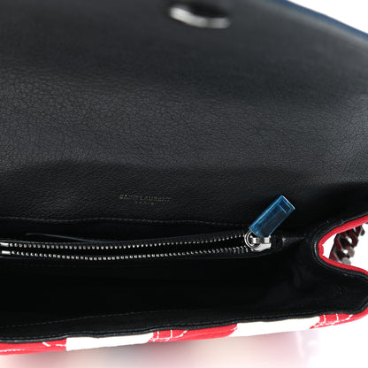 Saint Laurent Canvas Matelasse Chevron American Flag Monogram Medium College Bag Red Blue 5 of 10