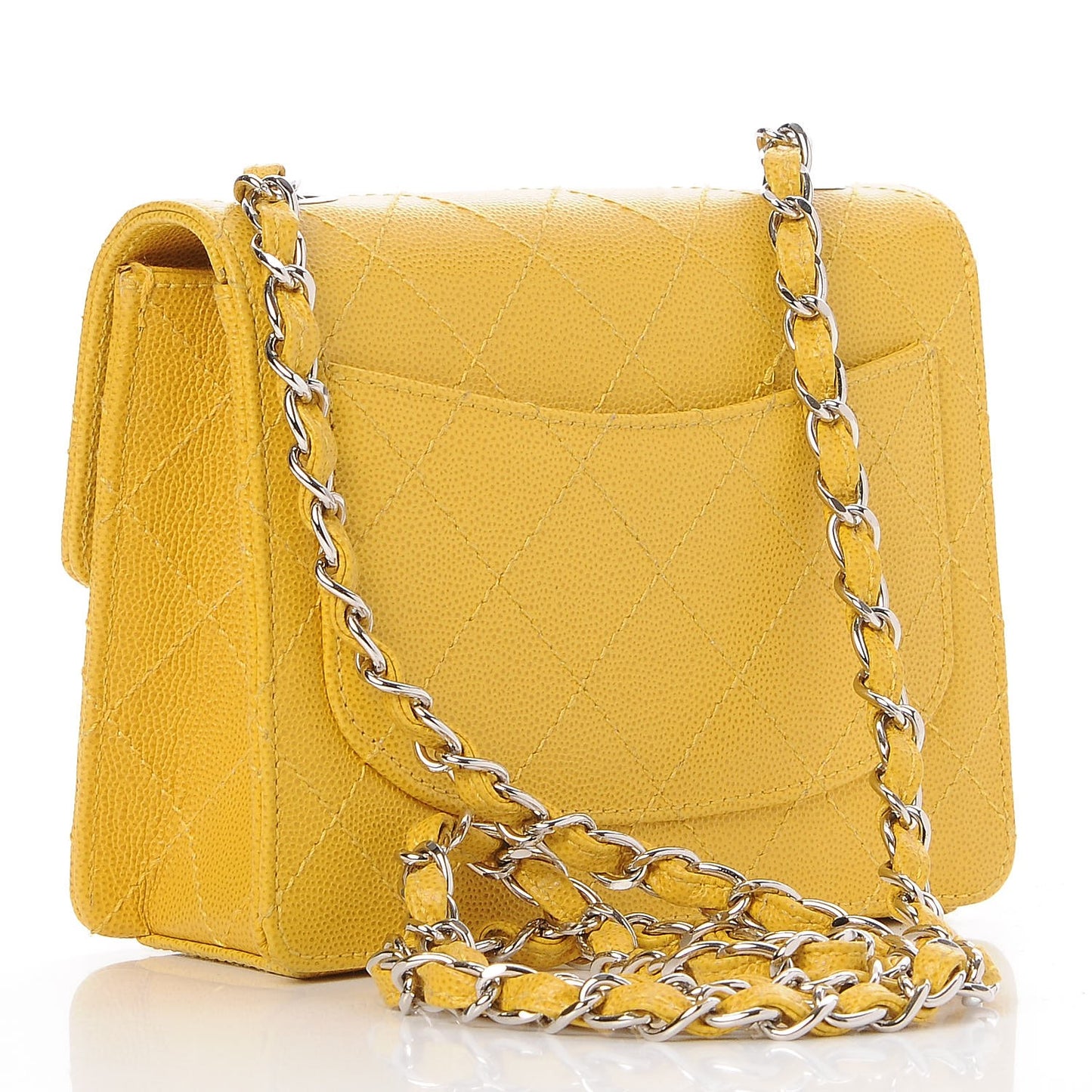 Caviar Stitched Mini Square Flap Yellow
