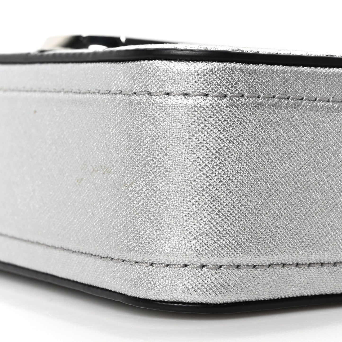 Metallic Sequin Snake Embossed Calfskin Stripe Snapshot Camera Bag Silver