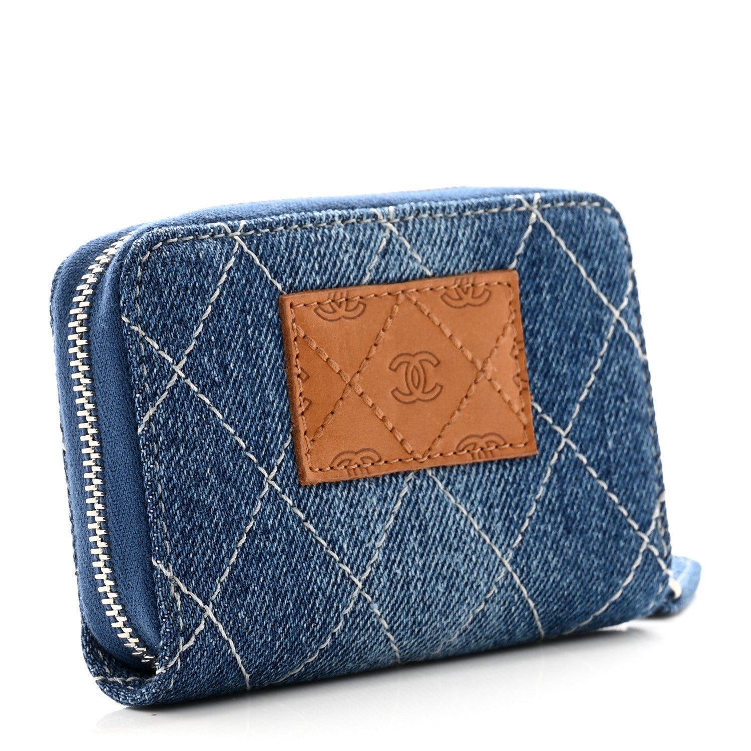 Chanel Denim Quilted Zip Coin Purse Blue 3 of 8