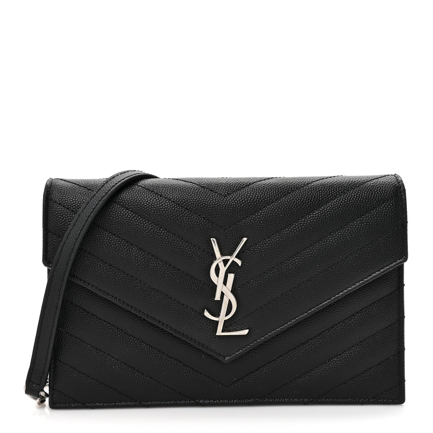 Saint Laurent Grain De Poudre Matelasse Chevron Monogram Envelope Chain Wallet Black 1 of 13