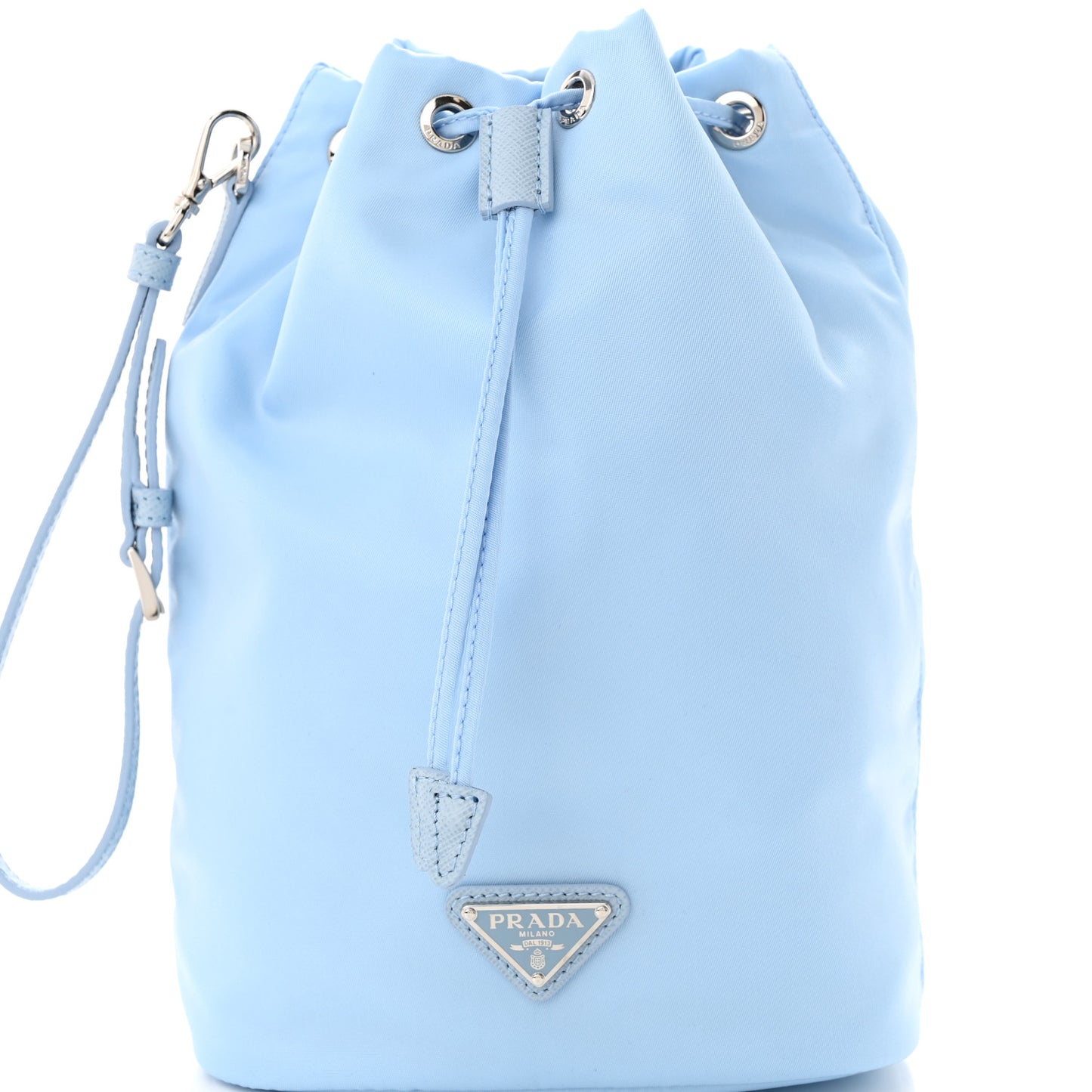 Re-Nylon Saffiano Vela Bucket Wristlet Celeste