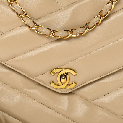 Chanel Lambskin Chevron Quilted Tassel Flap Camera Case Beige 7 of 11