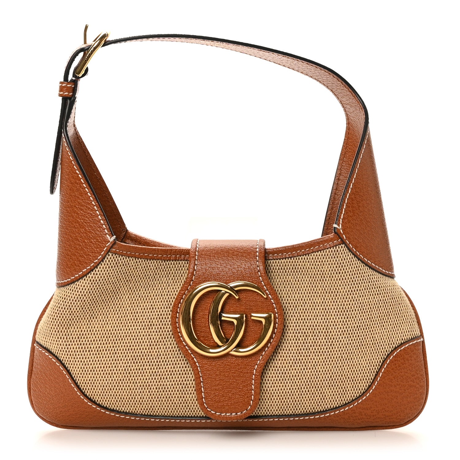 Gucci Canvas Textured Dollar Calfskin Small Aphrodite Shoulder Bag Beige Tan 1 of 10