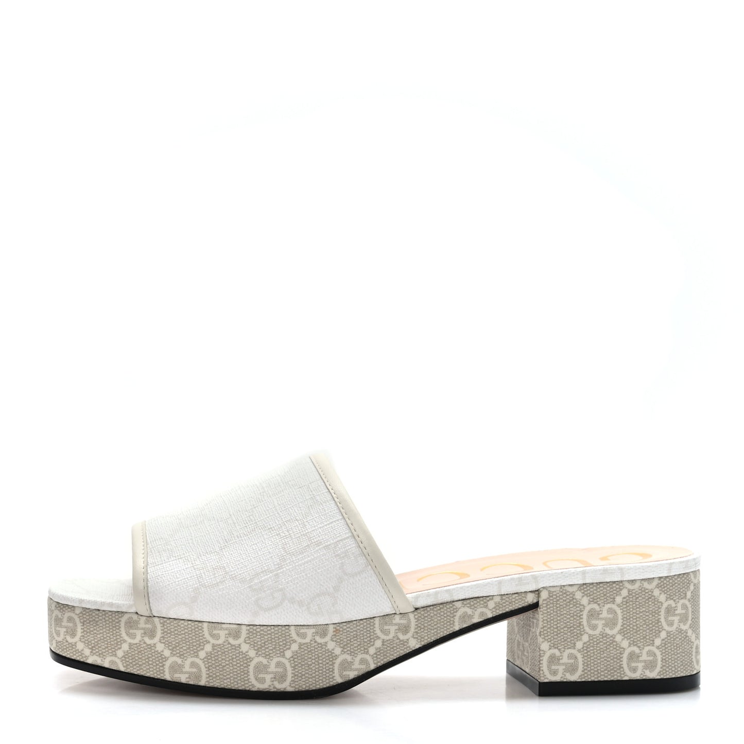GG Supreme Monogram Malaga Kid Platform Mule Sandals 37 White Mystic White