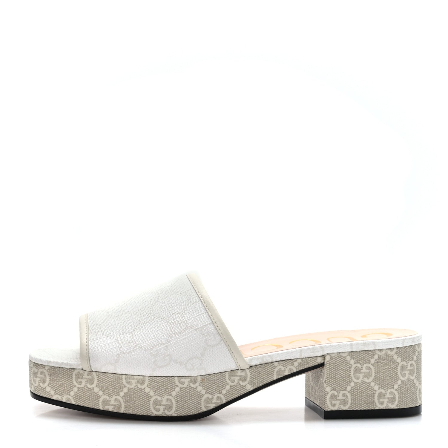 Gucci GG Supreme Monogram Malaga Kid Platform Mule Sandals 37 White Mystic White 1 of 8