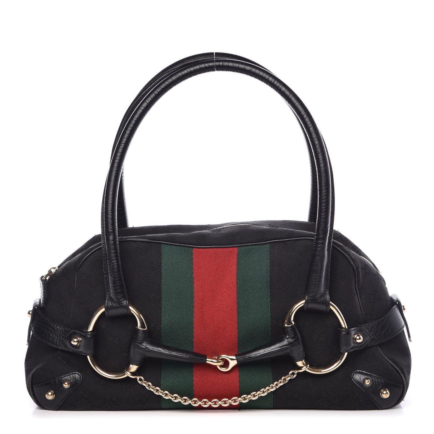 Monogram Web Large Horsebit Satchel Chain Black