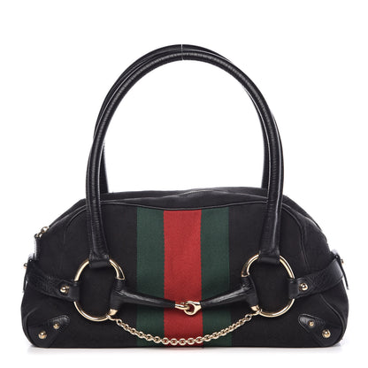 Gucci Monogram Web Large Horsebit Satchel Chain Black 1 of 15