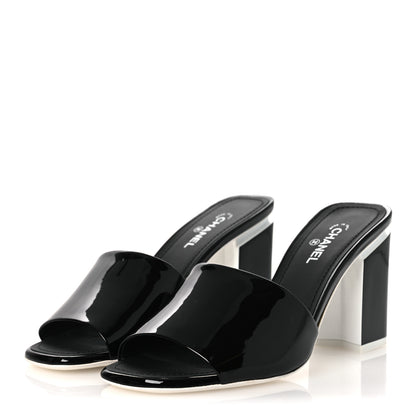 Chanel Patent Calfskin CC Mules 37.5 Black White 4 of 11