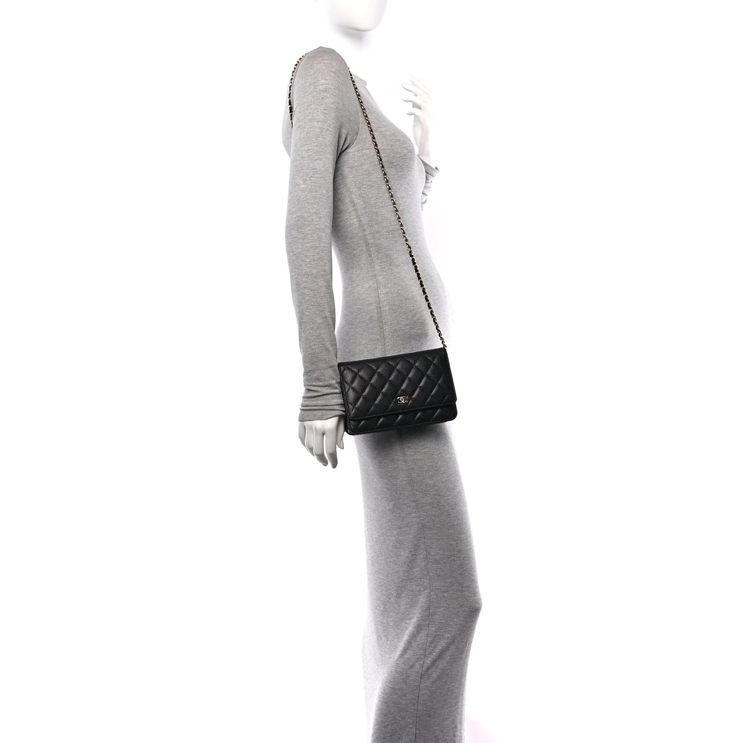 Caviar Quilted Wallet on Chain WOC Black