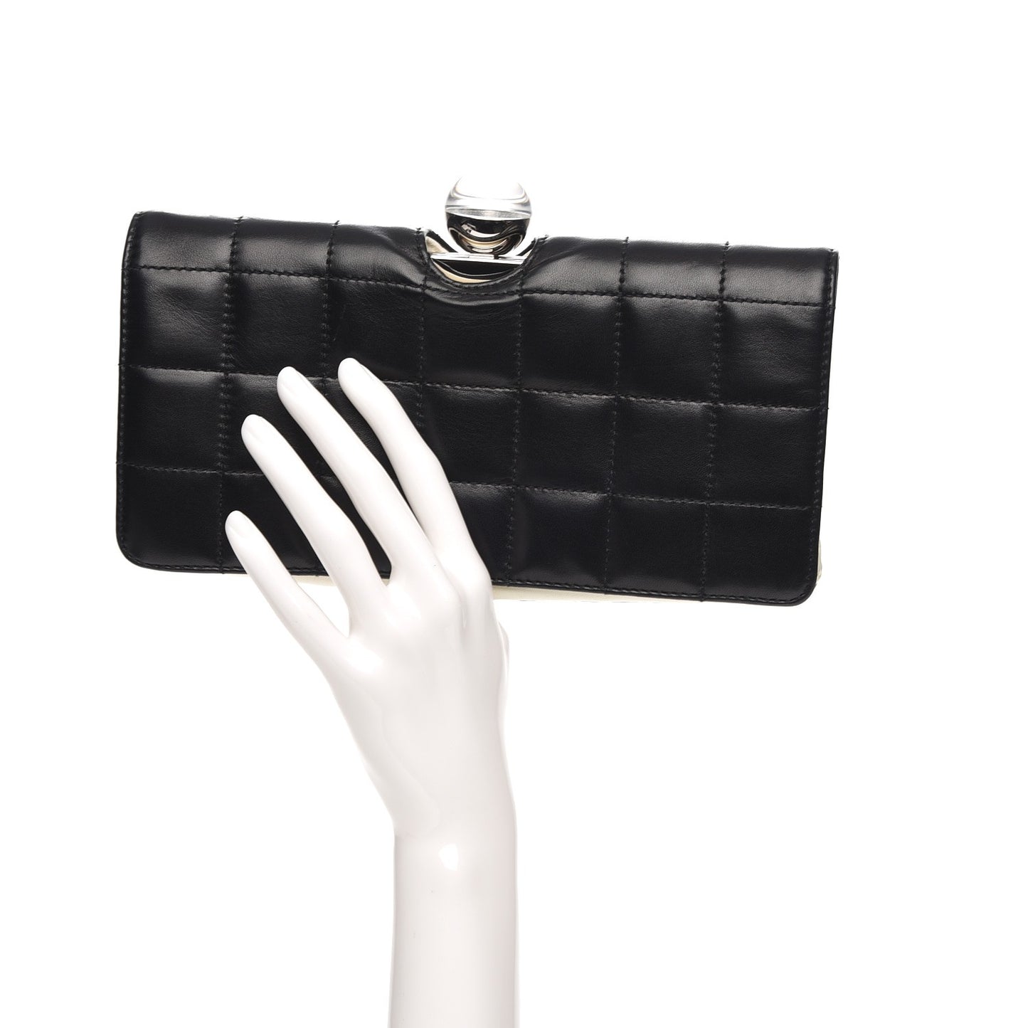 Lambskin Quilted Crystal Ball Clutch Black