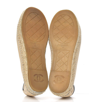 Chanel Lambskin Grosgrain CC Espadrilles 38 Beige Black 6 of 8