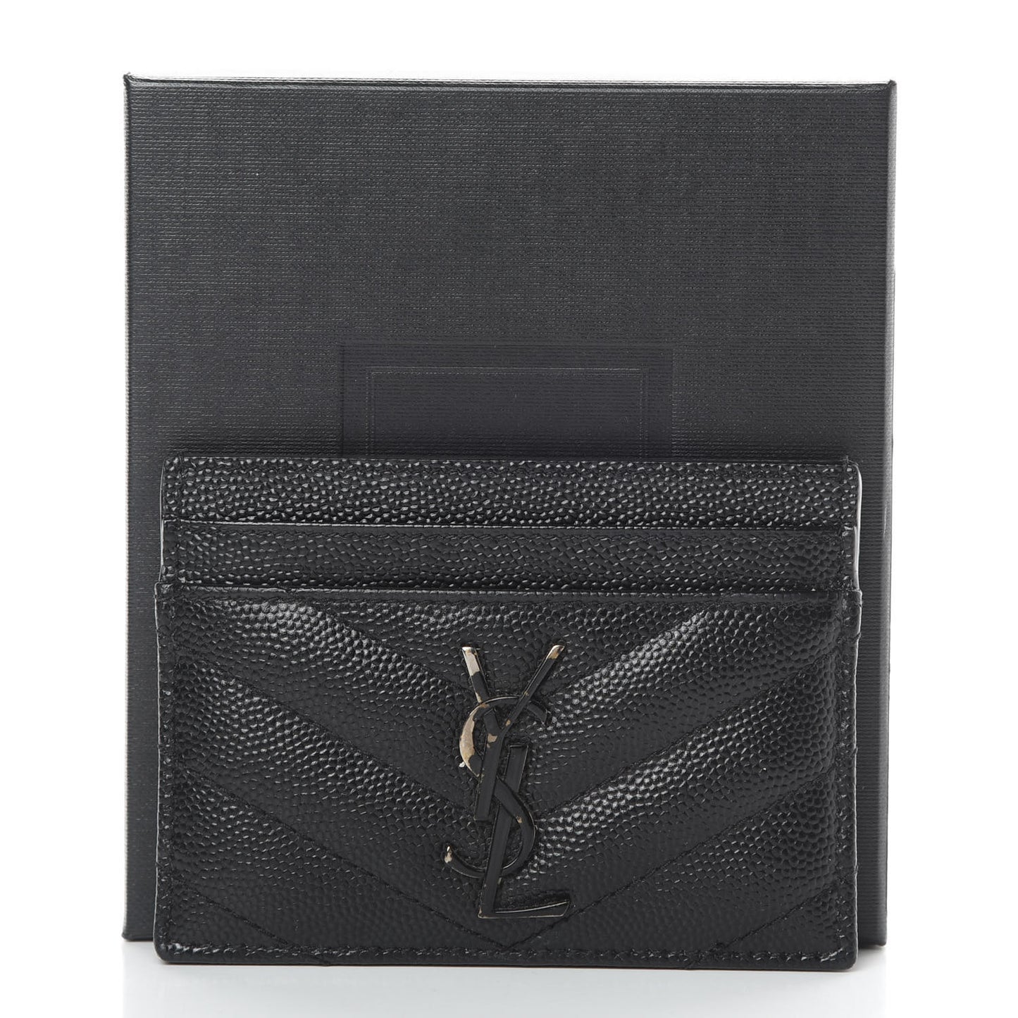 Grain De Poudre Matelasse Chevron Monogram Credit Card Case Black