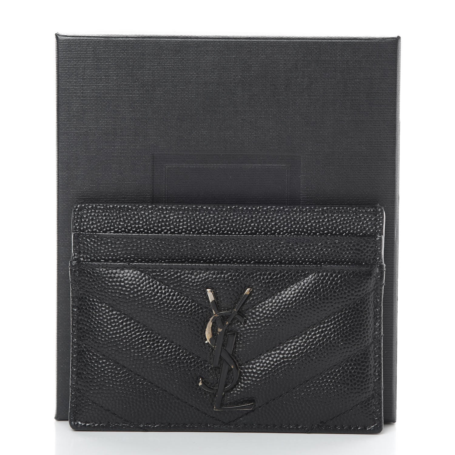 Saint Laurent Grain De Poudre Matelasse Chevron Monogram Credit Card Case Black 11 of 11