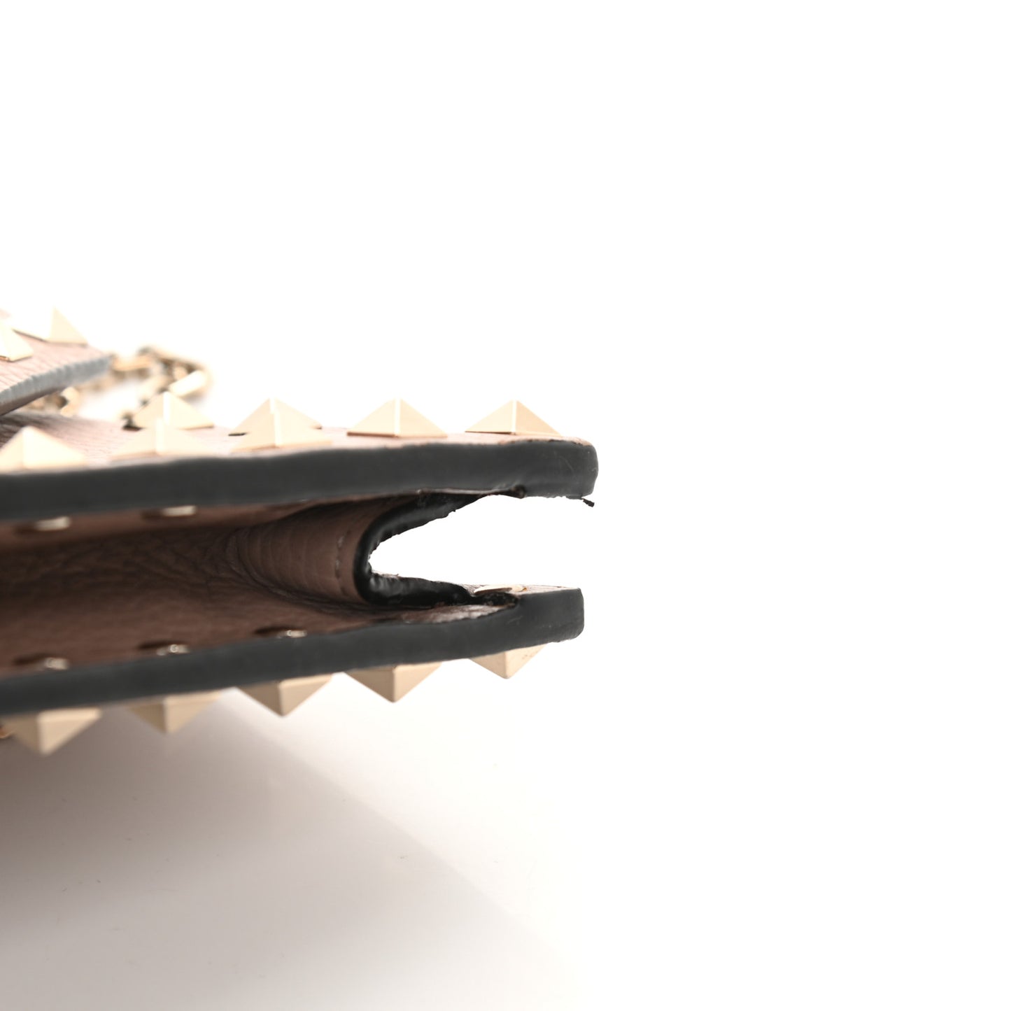 Pebbled Calfskin Rockstud Envelope Wallet on Chain Poudre