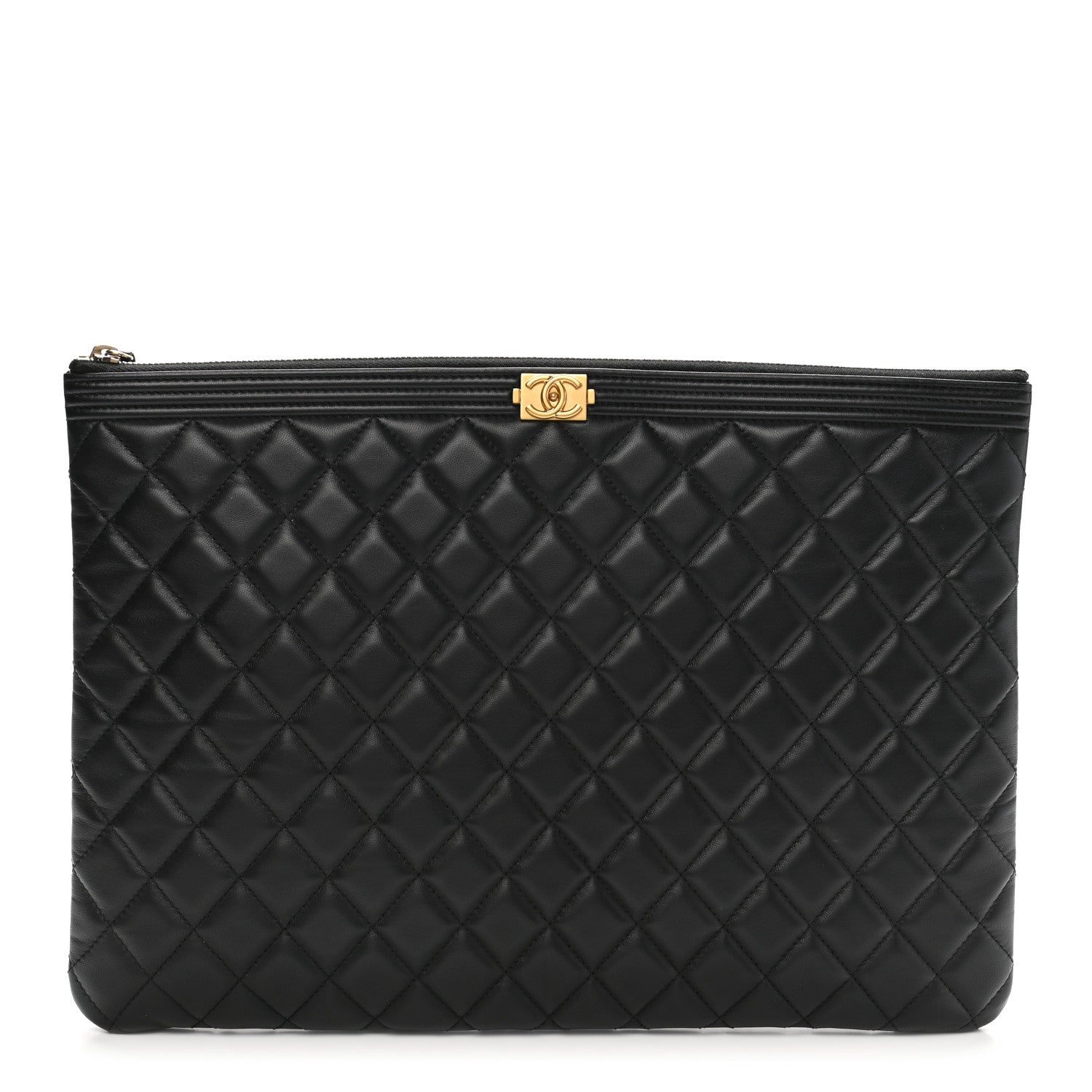 Chanel Lambskin Quilted Large Boy Zip Pouch Black 1 of 8