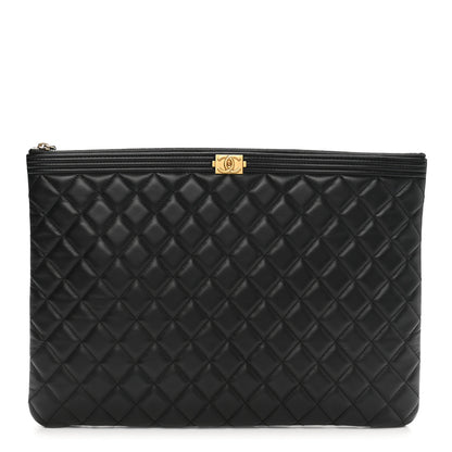 Chanel Lambskin Quilted Large Boy Zip Pouch Black 1 of 8