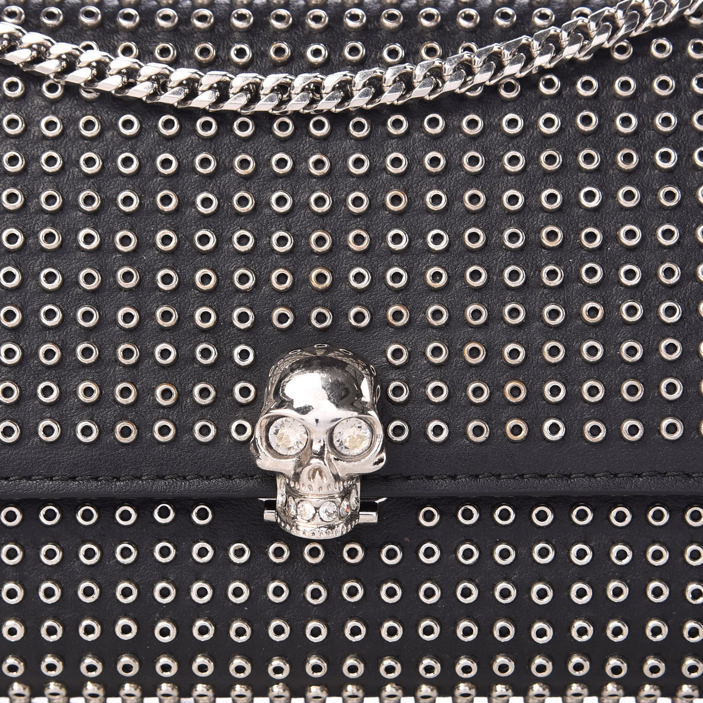 Calfskin Studded Skull Wallet on Chain Black